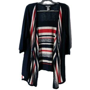 Catherines Cardigan Sweater Size 2X Open Front Half Sleeve Knit Blue striped